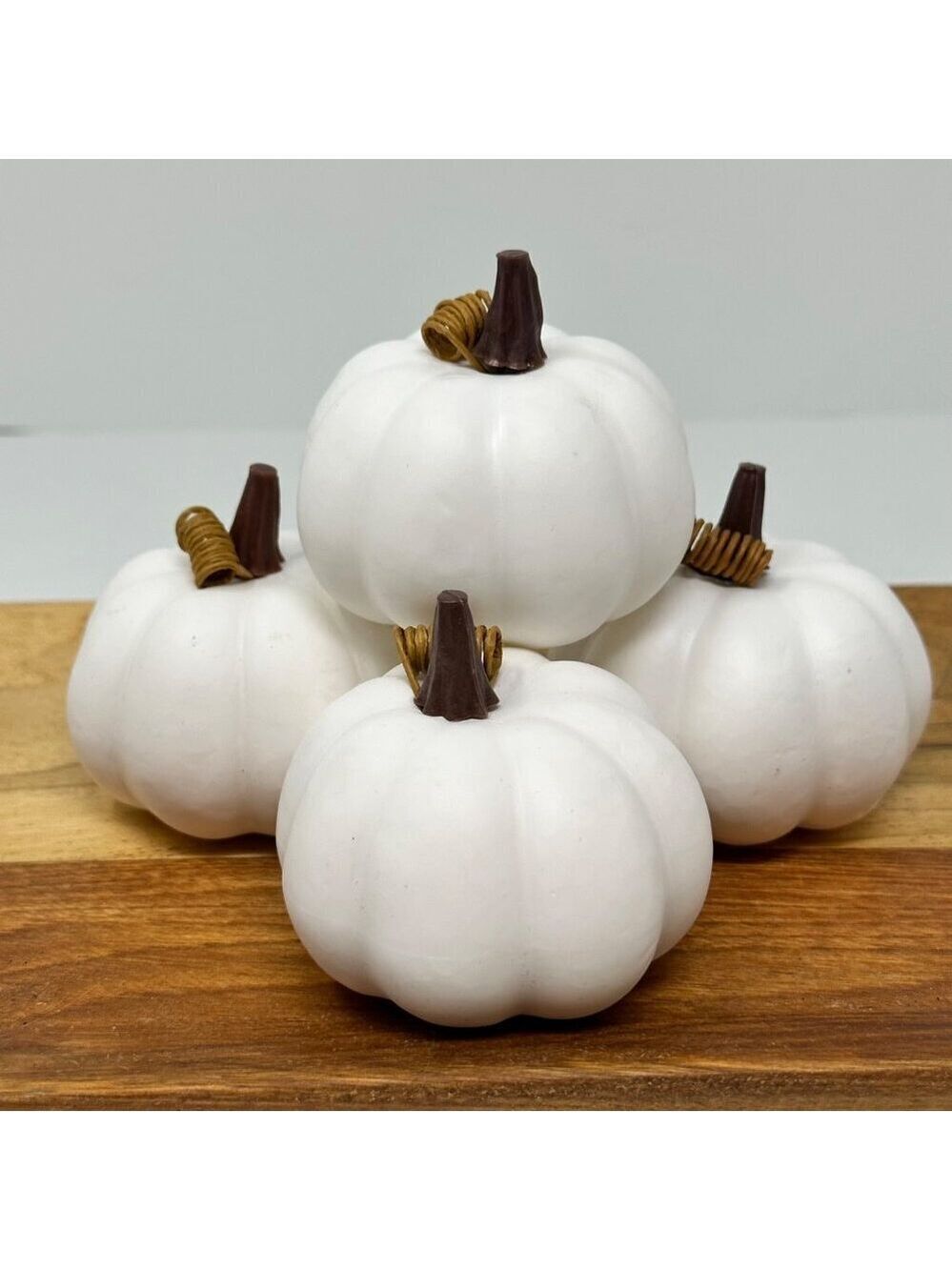 Mini White Pumpkins Set of 4 Faux Fall Decor Rustic Farmhouse Table Centerpiece